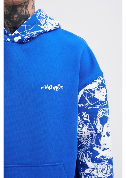 Erkek Graffiti Printed Açık Mavi Hoodie modelleri