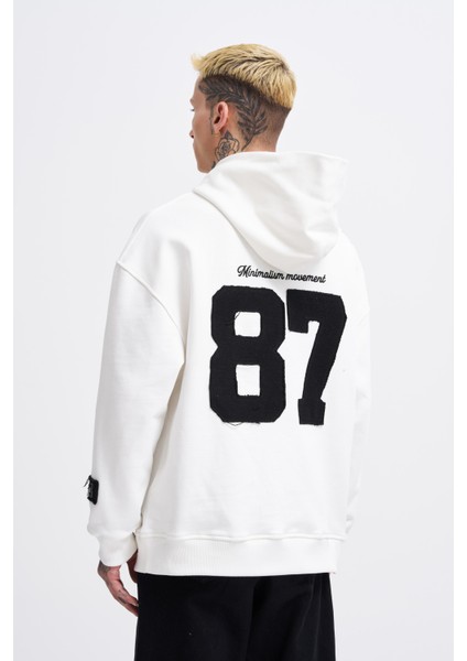 Erkek Contrast Patchwork Ekru Hoodie