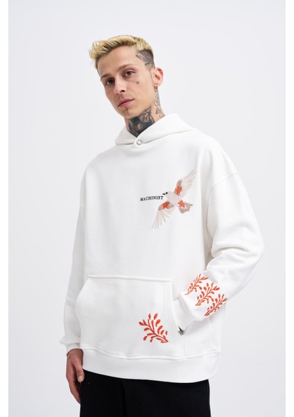 Erkek Embroidery Bird Ekru Hoodie