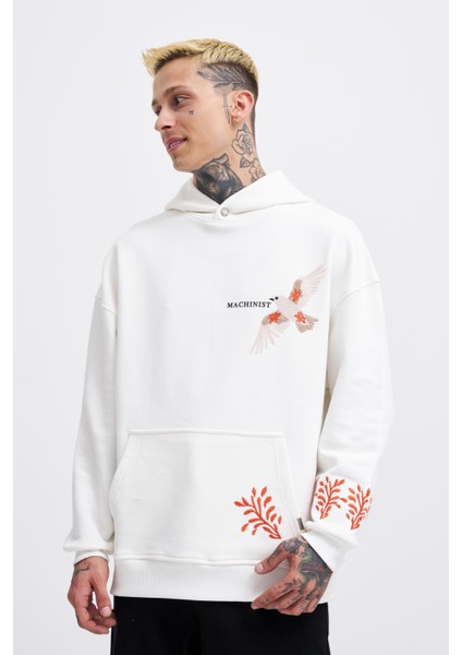 Erkek Embroidery Bird Ekru Hoodie