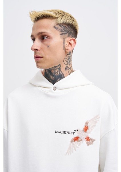 Erkek Embroidery Bird Ekru Hoodie