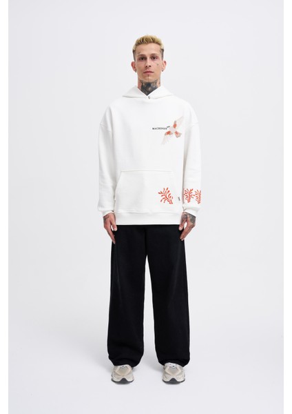 Erkek Embroidery Bird Ekru Hoodie