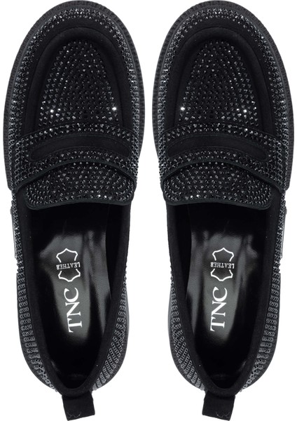 Kadın Deri Siyah Süet Loafer Ayakkabı 1061 2301-1 Bn Ayk SK24-25 Sıyah Suet/tas