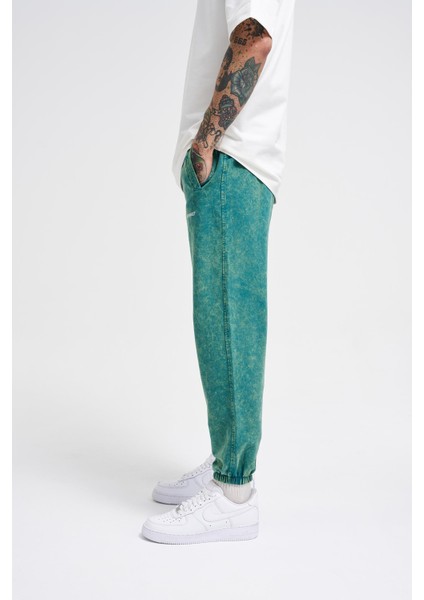 Erkek Luxury Basic Yıkamalı Jogger Eşofman Altı Oıl Green Spotted modelleri