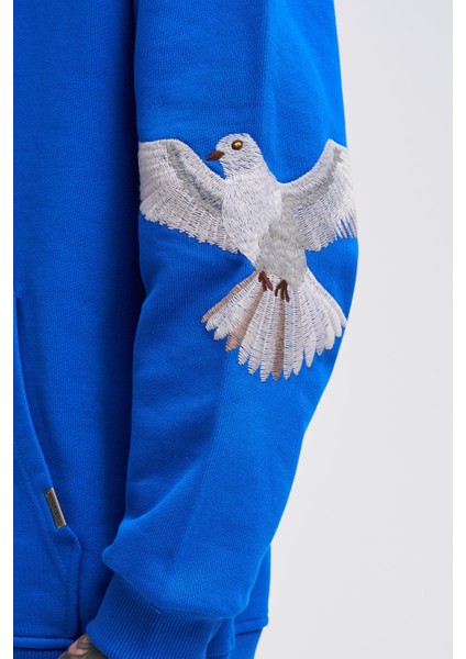 Erkek Birds Embroidered Açık Mavi Hoodie modelleri
