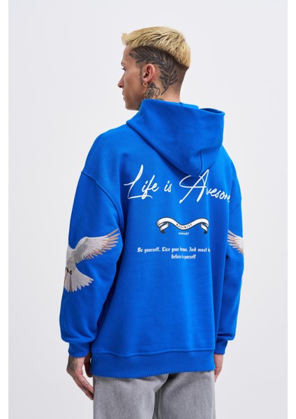 Erkek Birds Embroidered Açık Mavi Hoodie fırsatları