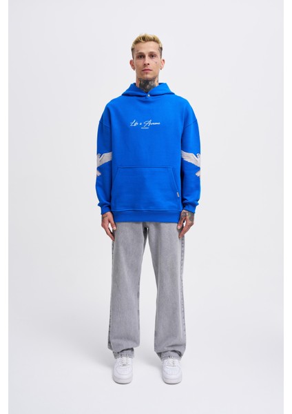 Erkek Birds Embroidered Açık Mavi Hoodie indirimleri