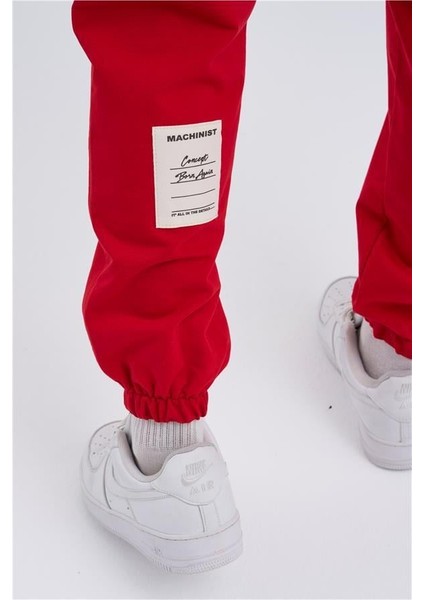 Oversize Basic Bel Paça Lastikli 3 Cepli Jogger Eşofman Altı Red