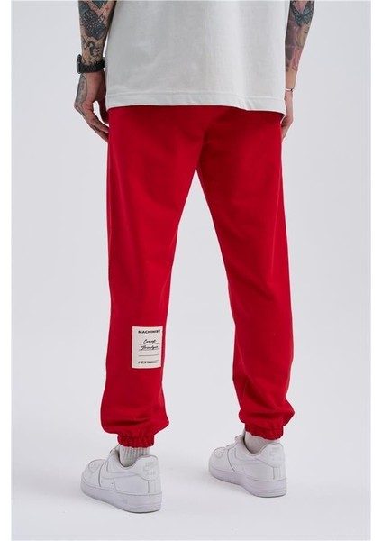 Oversize Basic Bel Paça Lastikli 3 Cepli Jogger Eşofman Altı Red