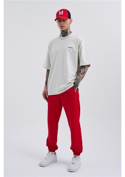 Oversize Basic Bel Paça Lastikli 3 Cepli Jogger Eşofman Altı Red
