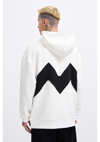 Erkek M Shaped Pactwork Ekru Hoodie