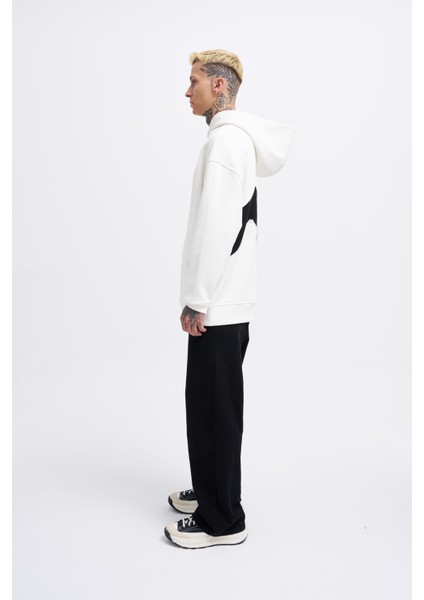 Erkek M Shaped Pactwork Ekru Hoodie