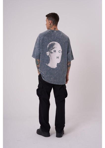 Erkek Be Original Baskılı Yıkamalı Oversize Ghost Spotted Tişört