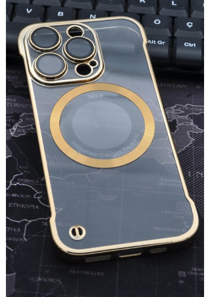 iPhone 14 Pro Uyumlu Altın Sarı Gold Renkli Ince Kenarlı Şeffaf Sert Kapak Kılıf