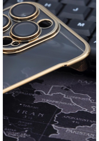 iPhone 14 Pro Uyumlu Altın Sarı Gold Renkli Ince Kenarlı Şeffaf Sert Kapak Kılıf