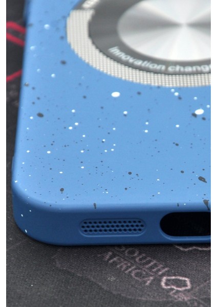 iPhone 14 Pro Max Uyumlu Inidgo Mavi Benekli Desenli Ince Sert Kapak Kılıf Kamera Lens Korumalı