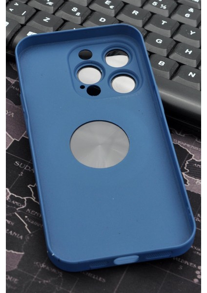 iPhone 14 Pro Max Uyumlu Inidgo Mavi Benekli Desenli Ince Sert Kapak Kılıf Kamera Lens Korumalı
