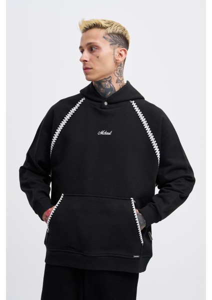 Erkek Crochet Embroidered Siyah Hoodie fiyatları