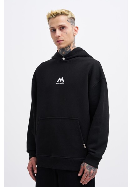 Erkek M Shaped Pactwork Siyah Hoodie