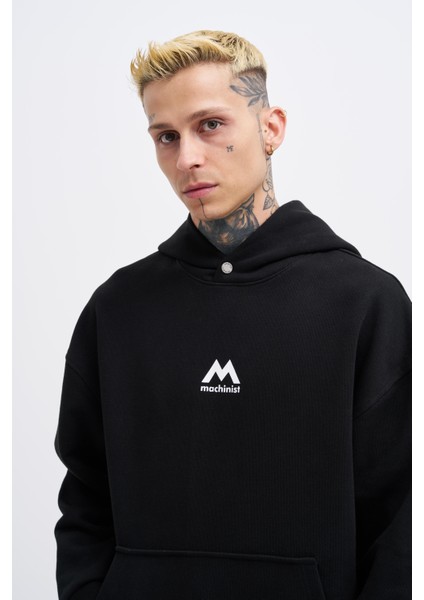 Erkek M Shaped Pactwork Siyah Hoodie