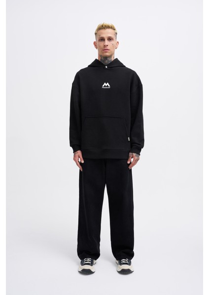 Erkek M Shaped Pactwork Siyah Hoodie