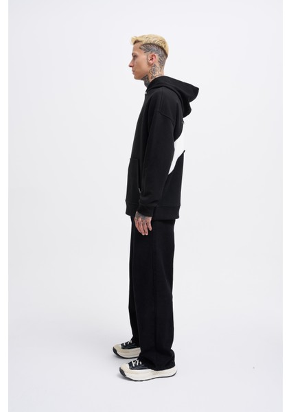 Erkek M Shaped Pactwork Siyah Hoodie