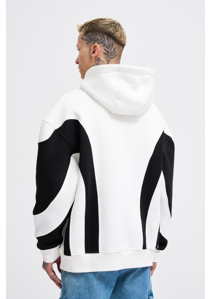 Erkek Embroidered And Pieced Ekru Siyah Hoodie