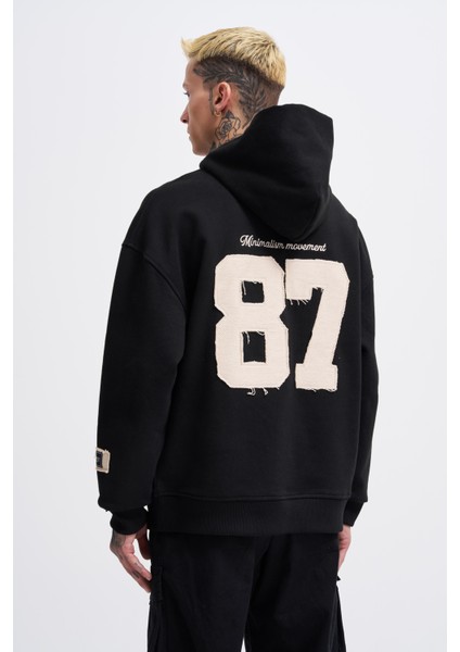 Erkek Contrast Patchwork Siyah Hoodie
