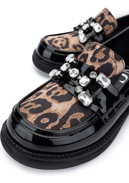 Kadın Deri Siyah Rugan/leopar Loafer Ayakkabı 1065 60-2071 Bn Ayk SK24-25 Syh Rgn/leopar modelleri