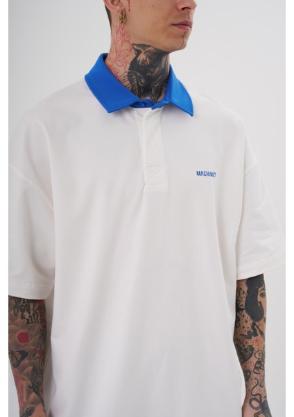 Erkek Basic Oversize Ekru Mavi Polo Yaka Tişört fiyatları