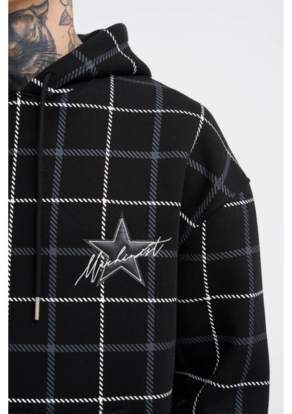 Erkek Leather Applique Siyah Hoodie fırsatları