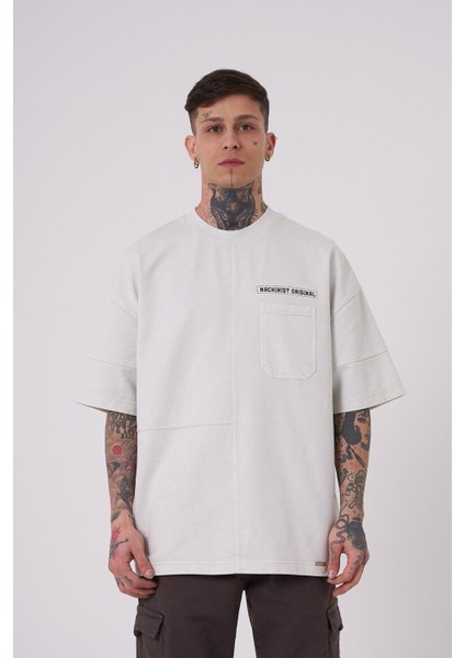 Erkek Denim Pocket Yıkamalı Oversize Gri Tişört