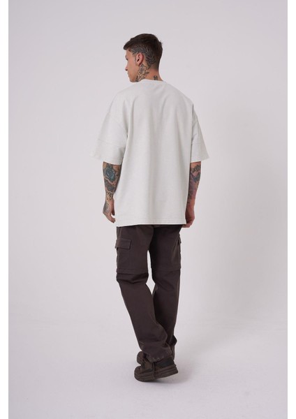 Erkek Denim Pocket Yıkamalı Oversize Gri Tişört