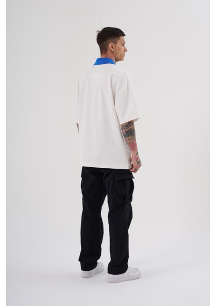Erkek Basic Oversize Ekru Mavi Polo Yaka Tişört indirimleri
