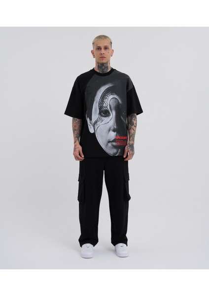 Erkek Macstar Snake Face Oversize Siyah Tişört modelleri