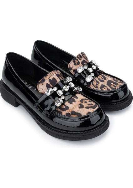 Kadın Deri Siyah Rugan/leopar Loafer Ayakkabı 1065 60-2071 Bn Ayk SK24-25 Syh Rgn/leopar fiyatları
