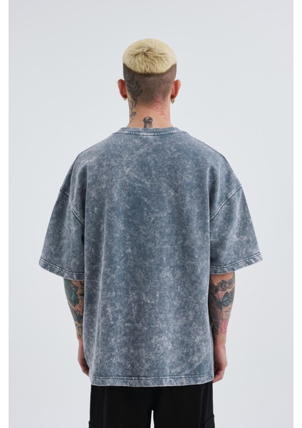 Erkek Yıkamalı Nakışlı Oversize Ghost Spotted Tişört