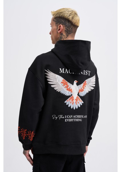 Erkek Embroidery Bird Siyah Hoodie fırsatları