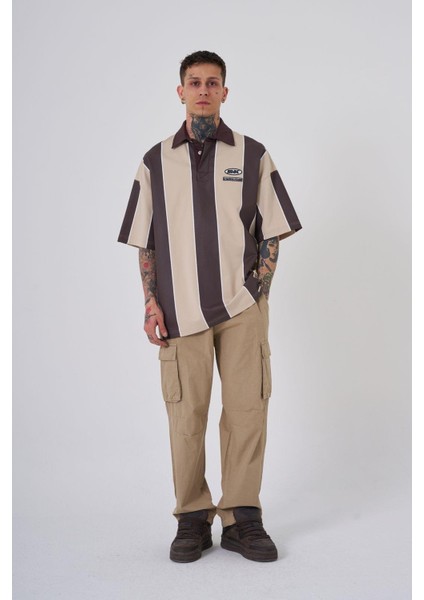 Erkek Thic Stripes Polo Yaka Bej Kahve Tişört modelleri
