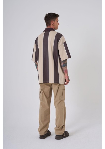 Erkek Thic Stripes Polo Yaka Bej Kahve Tişört fırsatları
