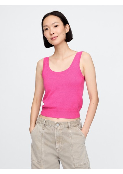 Kadın Pembe Cashsoft Crop Bluz