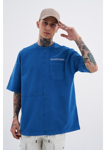 Erkek Denim Pocket Yıkamalı Oversize Indigo Tişört