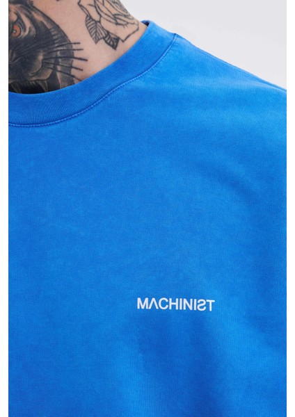 Unisex Luxury Basic Yıkamalı Oversize Mavi Spotted Tişört modelleri