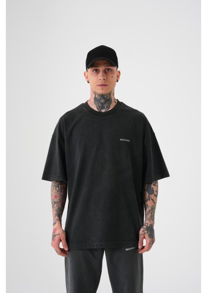Unisex Relaxed Yıkamalı Basic T-Shirt Antrasit