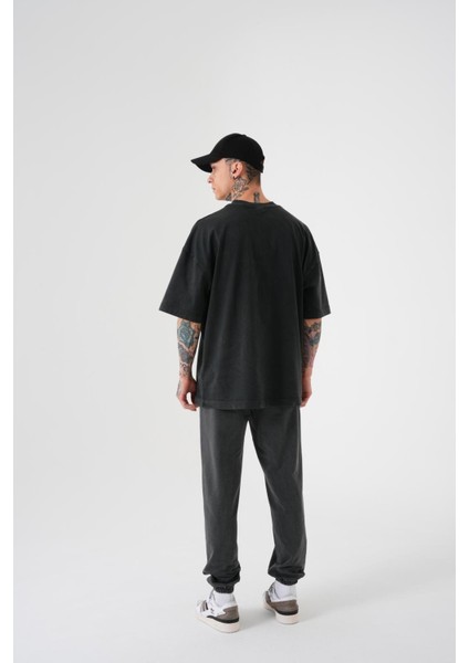 Unisex Relaxed Yıkamalı Basic T-Shirt Antrasit modelleri