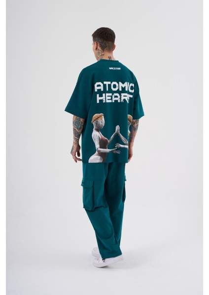 Erkek Atomic Heart Baskılı Oversize Petrol Yeşili Tişört fırsatları