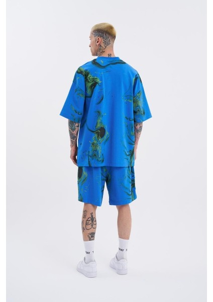 Erkek Abstract Oversize Mavi Tişört fırsatları