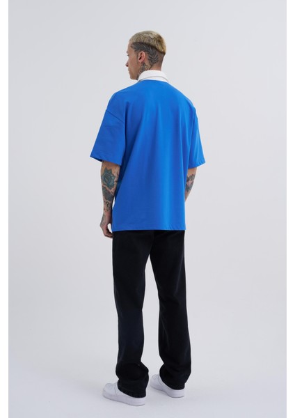 Erkek Constrast Pocket Oversize Mavi Polo Yaka Tişört fırsatları
