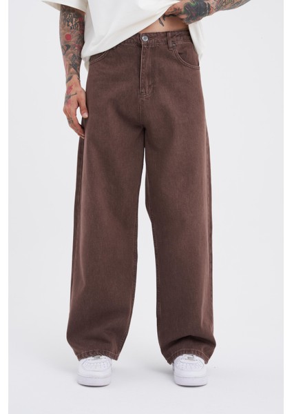 Erkek Oversize Baggy Jean Coffee Asit