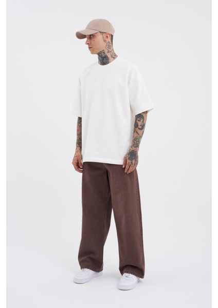Erkek Oversize Baggy Jean Coffee Asit indirimleri